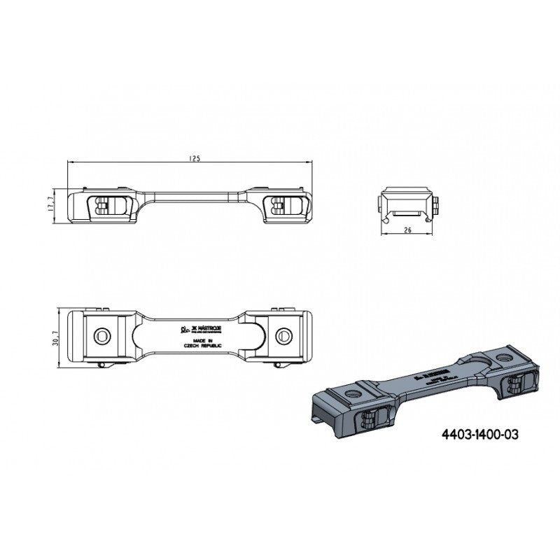 30mm montageringen | eenstuk picatinny basis met hendels 