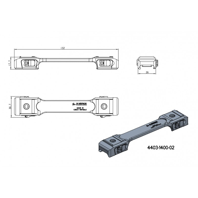 30mm montageringen | eenstuk picatinny basis met hendels 