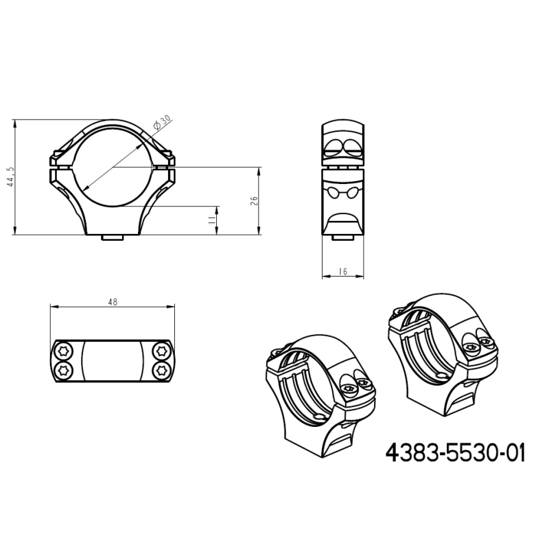 30mm montageringen | eenstuk picatinny basis met hendels 