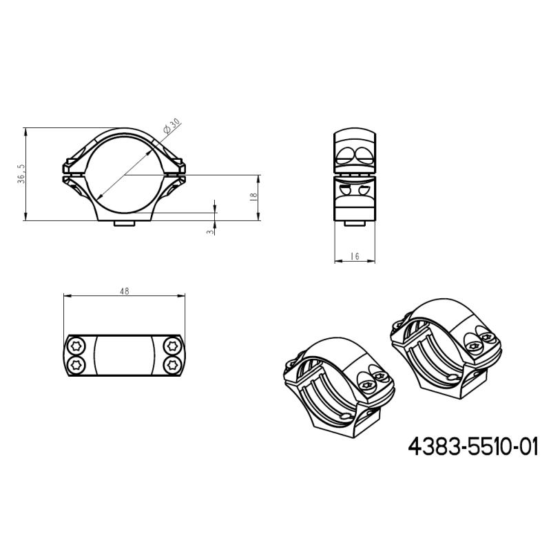 30mm montageringen | korte Picatinny QD Ergo basis 