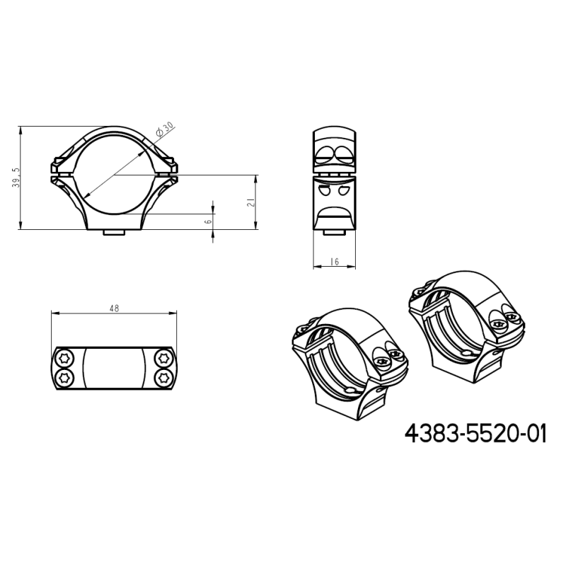 30mm montageringen | korte Picatinny QD Ergo basis 