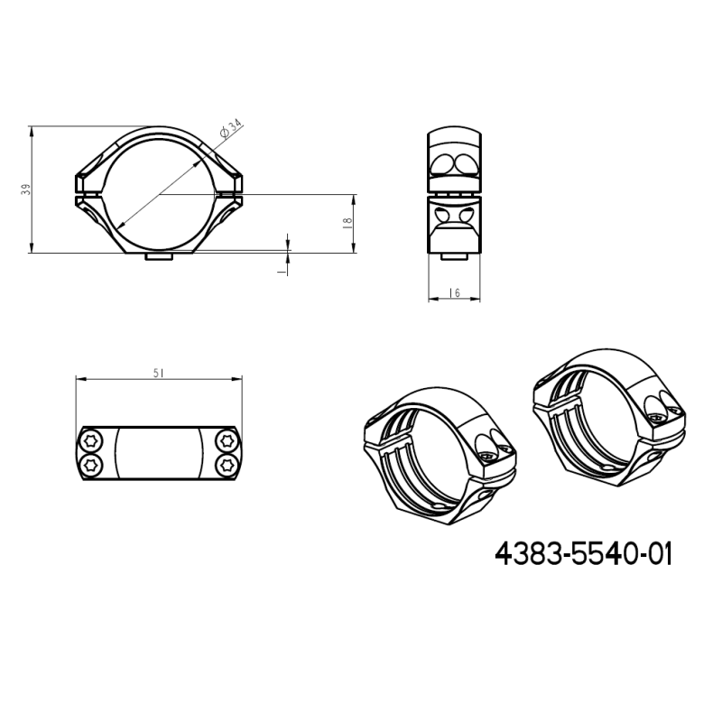 34mm montageringen | eenstuk picatinny basis met QD hefbomen 