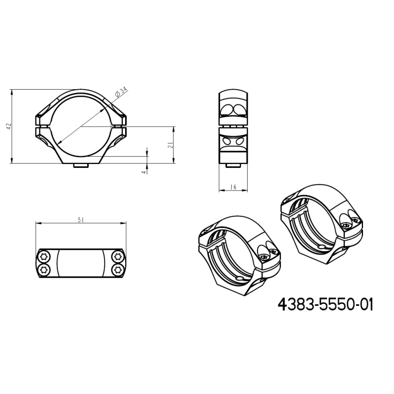 34mm montageringen | eenstuk picatinny basis met QD hefbomen 