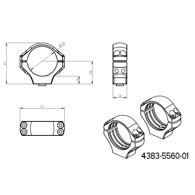 34mm montageringen | eenstuk picatinny basis met QD hefbomen 