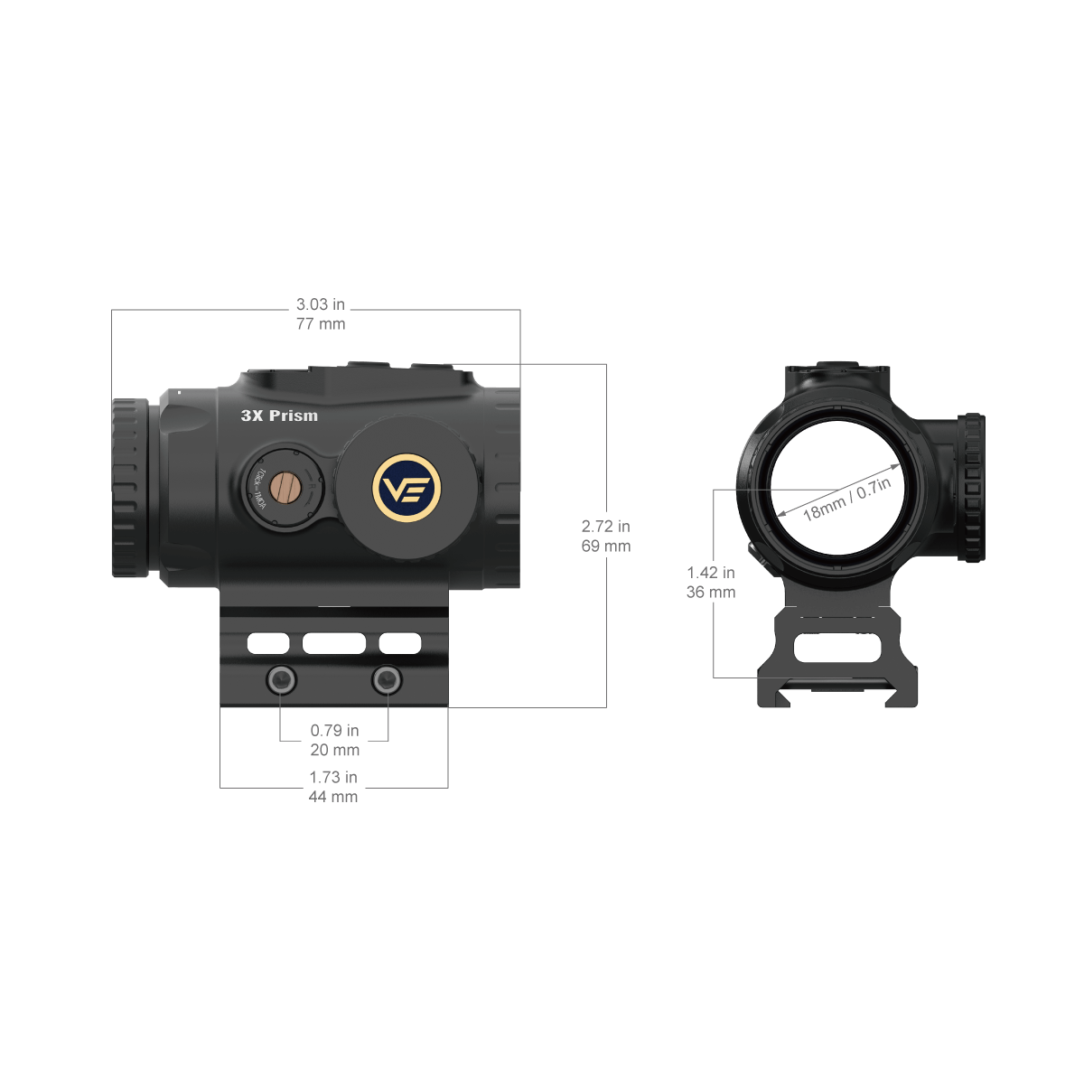 Vector Optics Paragon 3x18 ultra compacte prisma richtkijker 