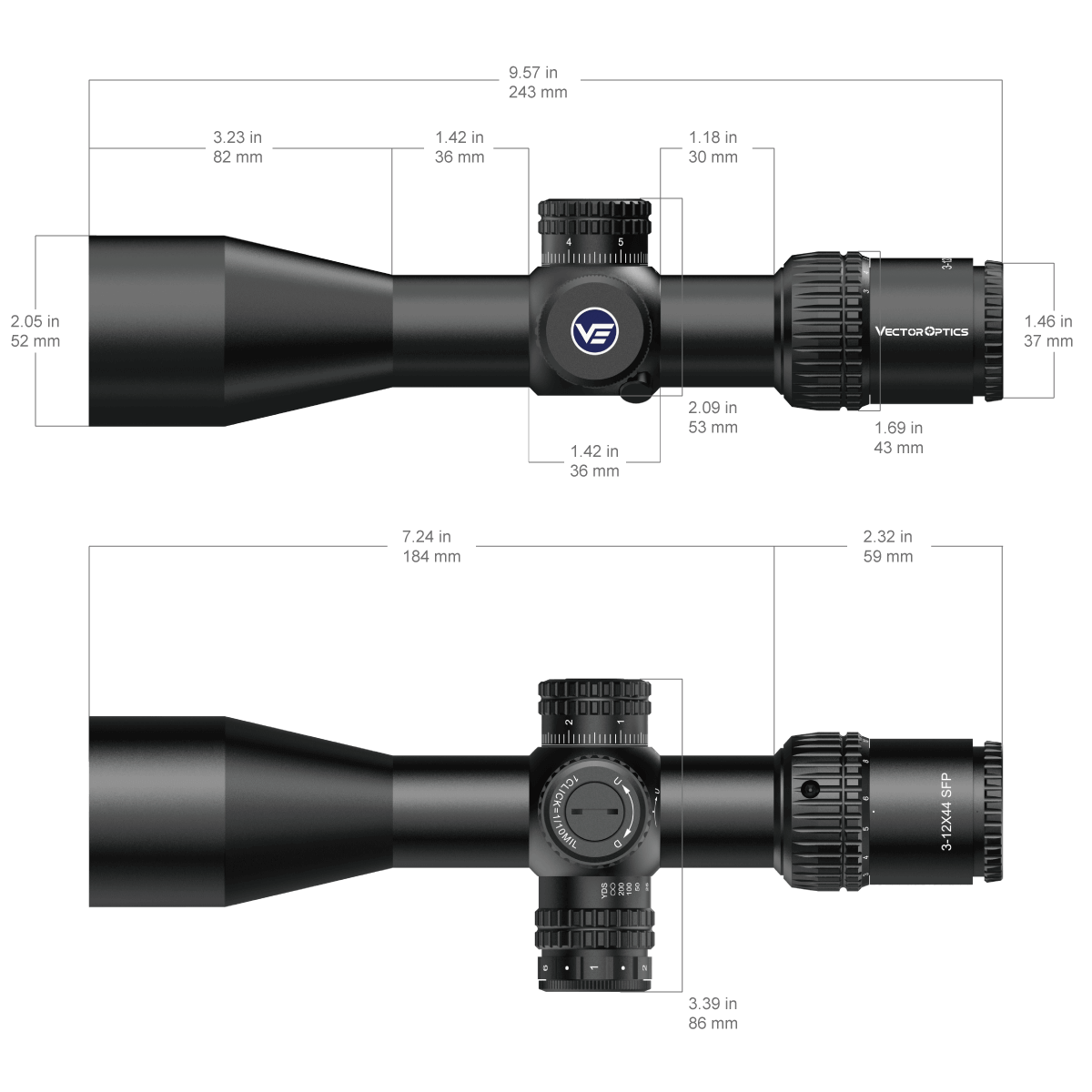 Vector Optics Veyron 3-12x44IR SFP compact richtkijker 