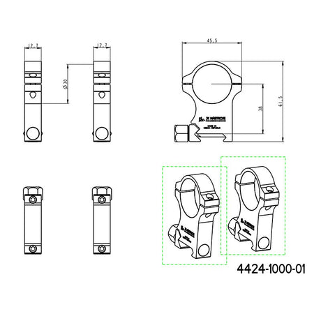 30 mm montageringen | Picatinny-basis met schroefmoer 