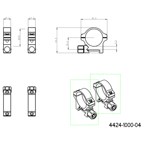 30 mm montageringen | Picatinny-basis met schroefmoer 