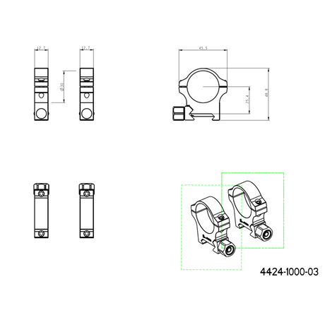 30 mm montageringen | Picatinny-basis met schroefmoer 